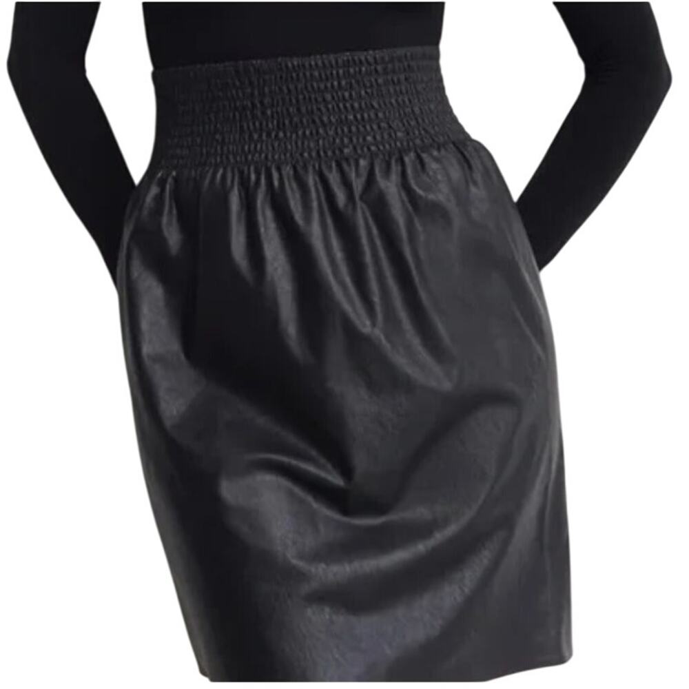 Commando M Faux Leather Mini Skirt Smocked Waistband Black Slimming Baddie